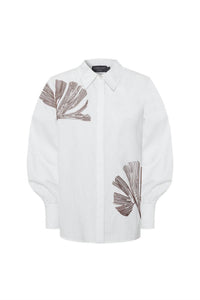 Exquise - Ayla Cotton Shirt With Floral Stitch Detailing