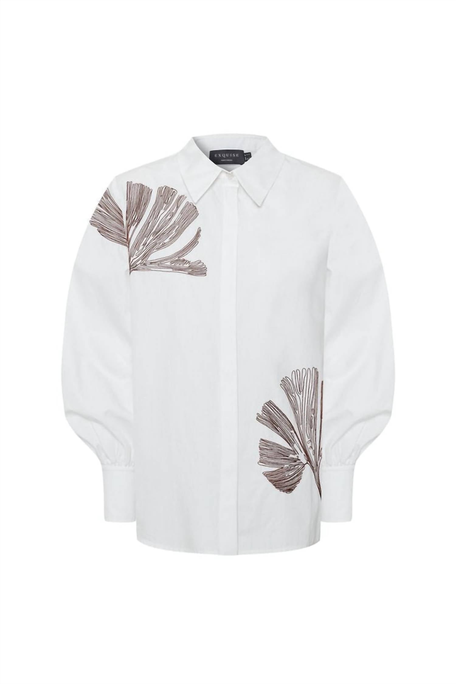 Exquise - Ayla Cotton Shirt With Floral Stitch Detailing