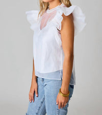 Buddylove - Tulle Organza Ruffle Sleeve Top