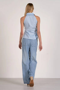 Elan - Halter Neck Sleeveless Collared Button Down Top
