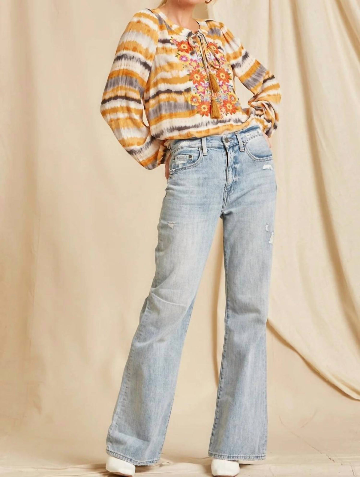 Andree By Unit - Tie Dye Floral Embroidered Top