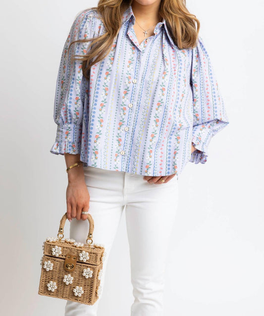 Karlie - Floral French Vine Button-up Top With Ruffle Sleeve