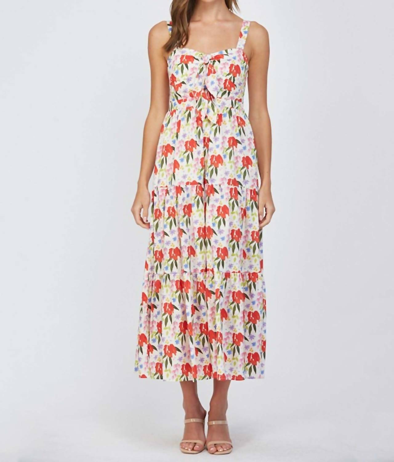 Fate Cut Out Tie Front Floral Maxi Dress in cream - women's dress