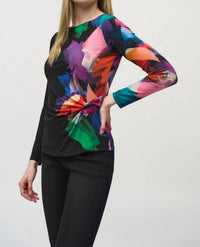 Joseph Ribkoff - Brushstroke Print Ruched Top