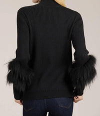 Tyler Boe - Cosette Cotton Cashmere Mock Neck Faux Fur Sweater