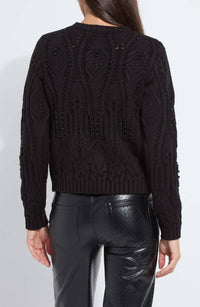 Lysse Eliza Cozy Embelished Cable Sweater in black - women's sweater - detail view