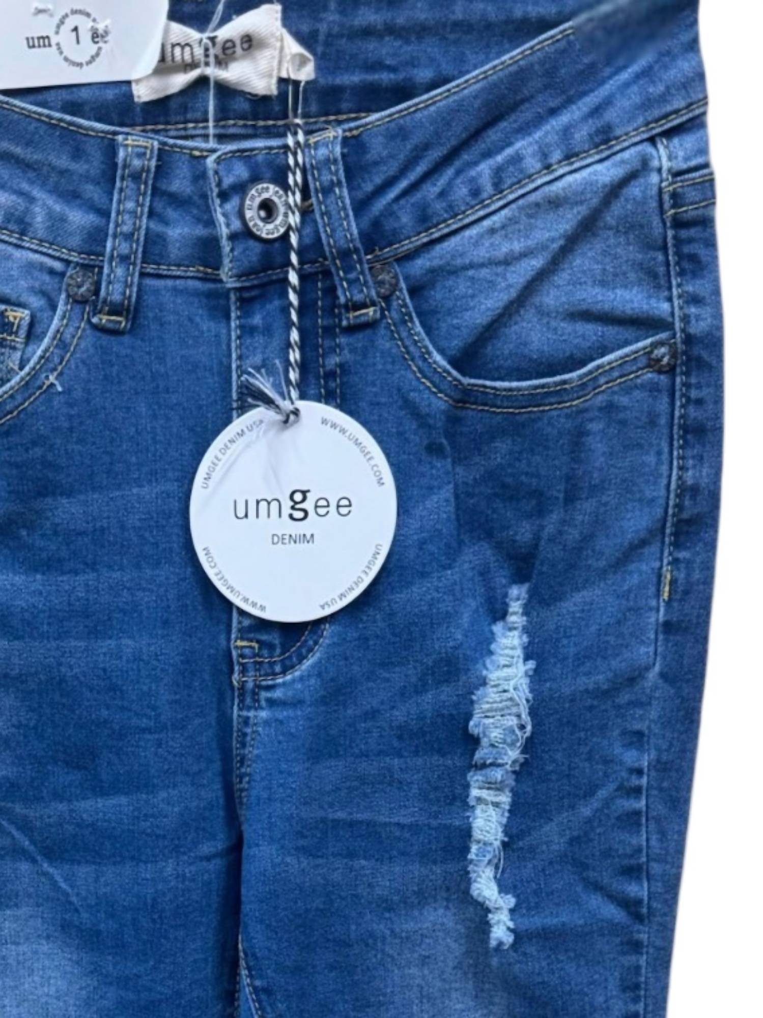 umgee Women's Distressed Skinny Jeans in medium blue - women's jeans - view 5