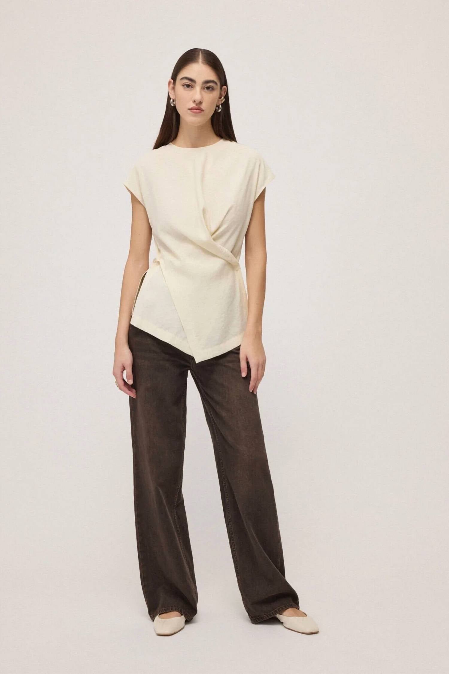 Ottod'Ame - Short Sleeve Drape Blouse