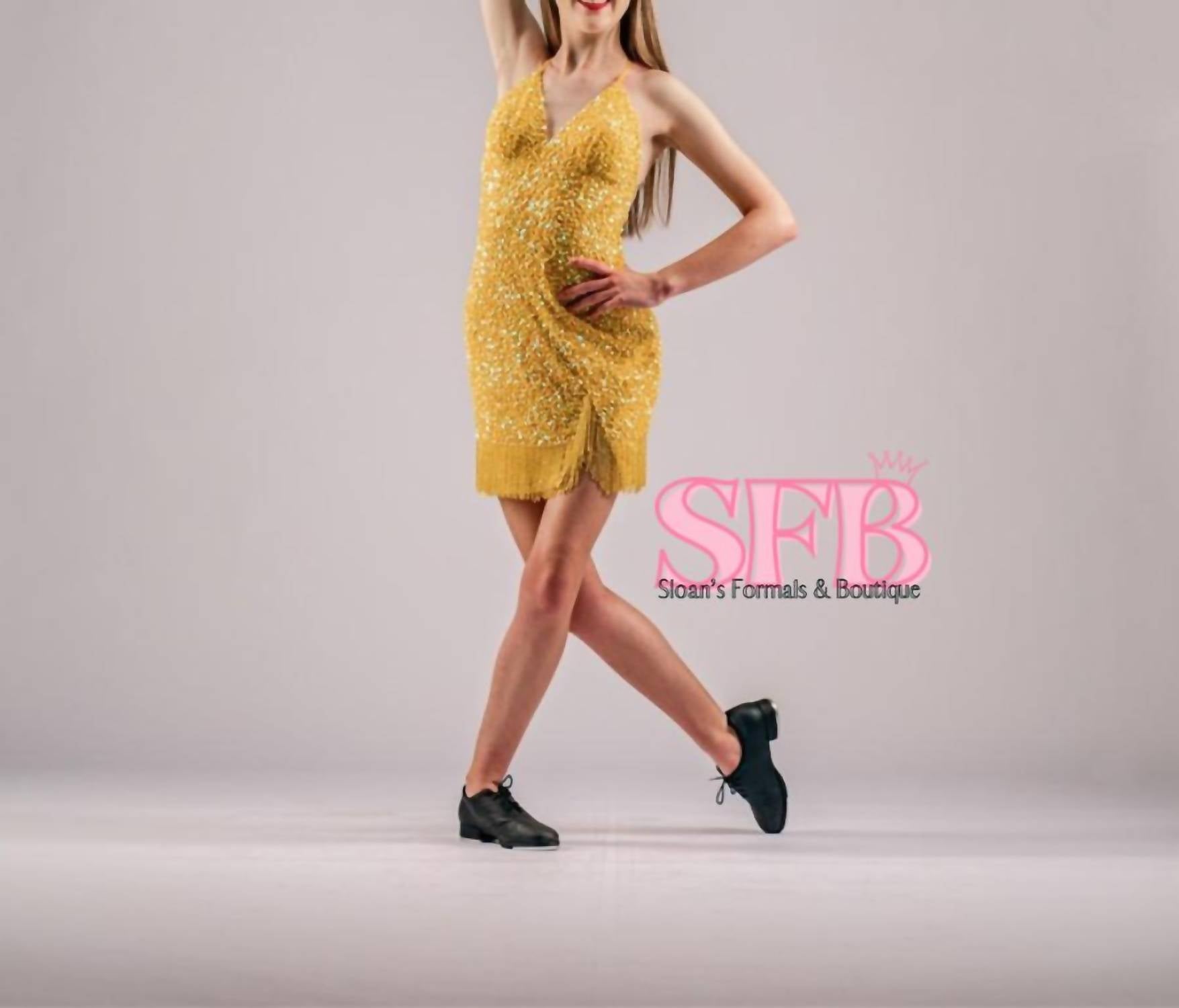 Aleta - Fringed Hem Sequin Dress Gown