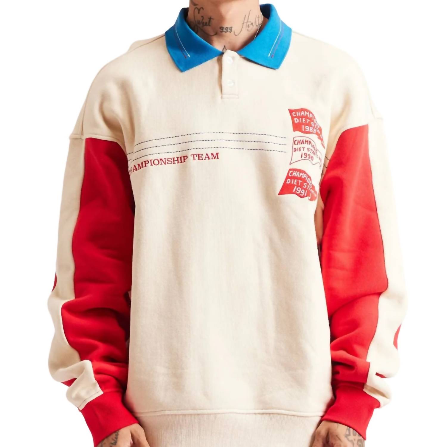 Diet Starts Monday Champion Sport Pullover in antique white red - men's shirt