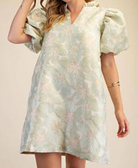 Glam - Ruffle V-Neck Puff Sleeve Mini Dress