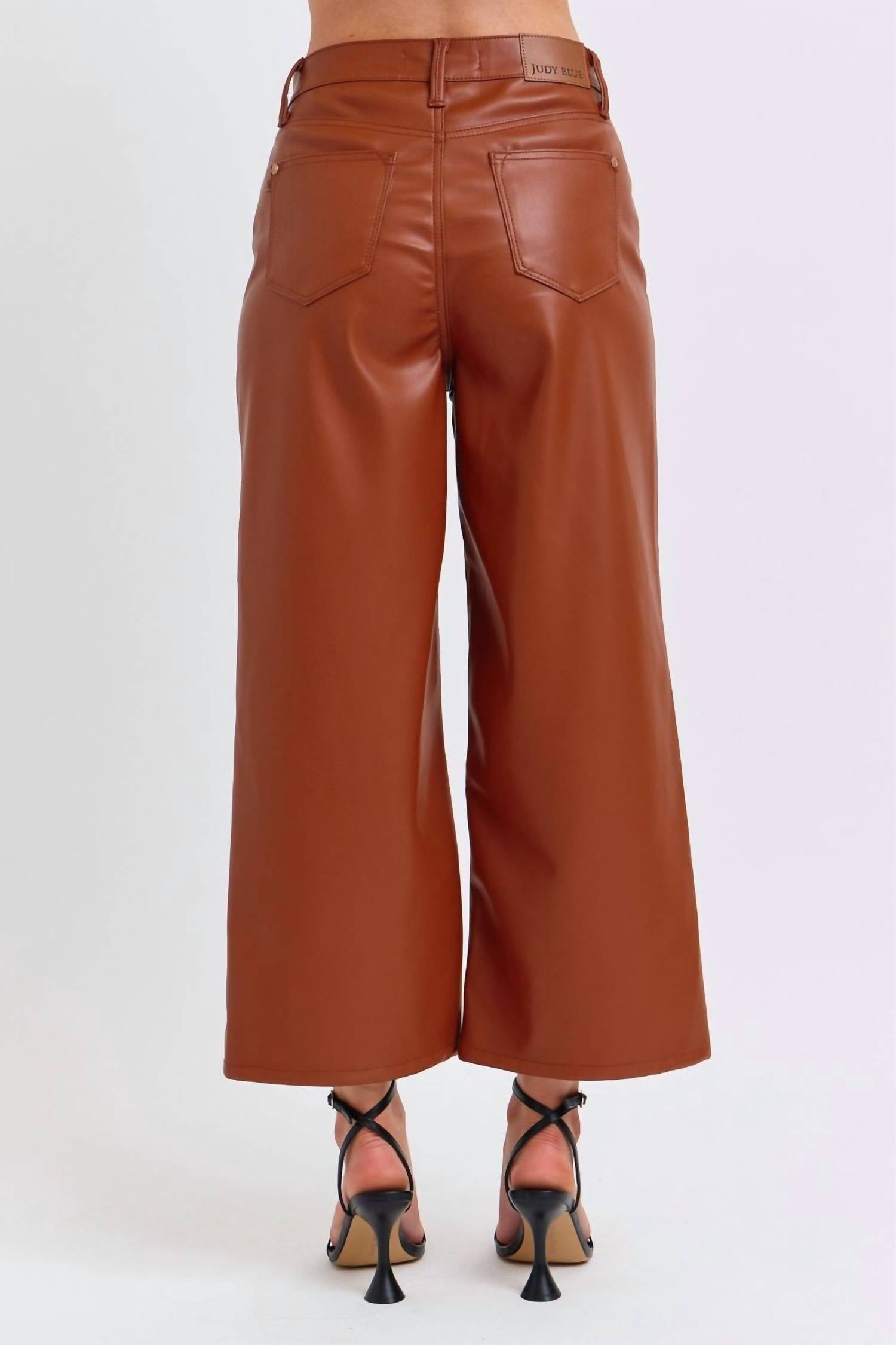 Judy Blue - High Waist Tummy Control Faux Leather Crop Wide Jeans