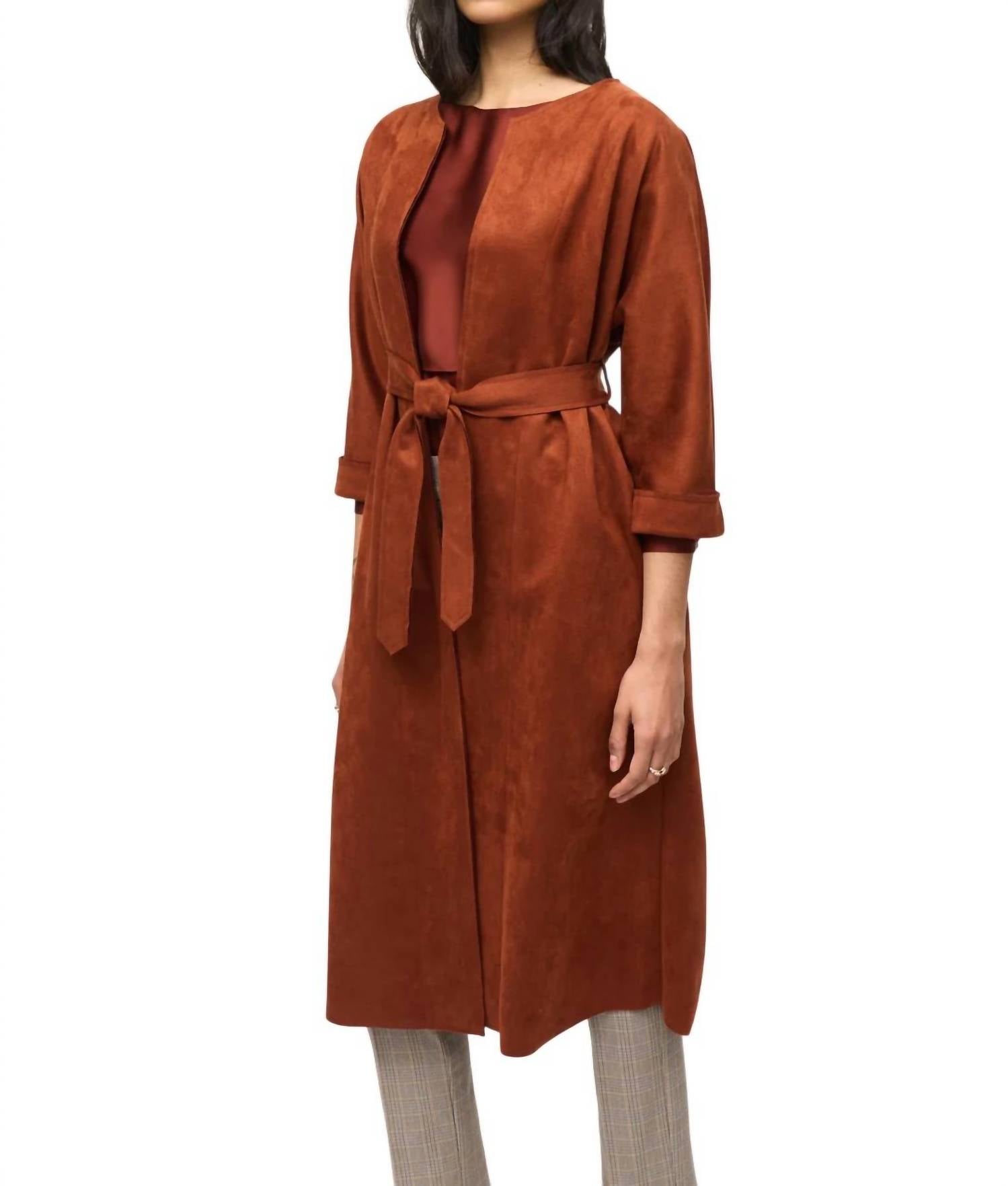 Joseph Ribkoff Scuba Suede Straight Fit Coat in cinnamon - women's jacket - detail view