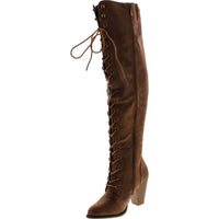 Forever Link - Women's Forever Camila-48 Chunky Heel Lace Up High Riding Boots