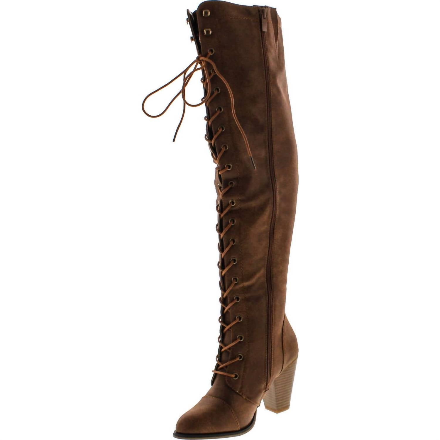 Forever Link - Women's Forever Camila-48 Chunky Heel Lace Up High Riding Boots
