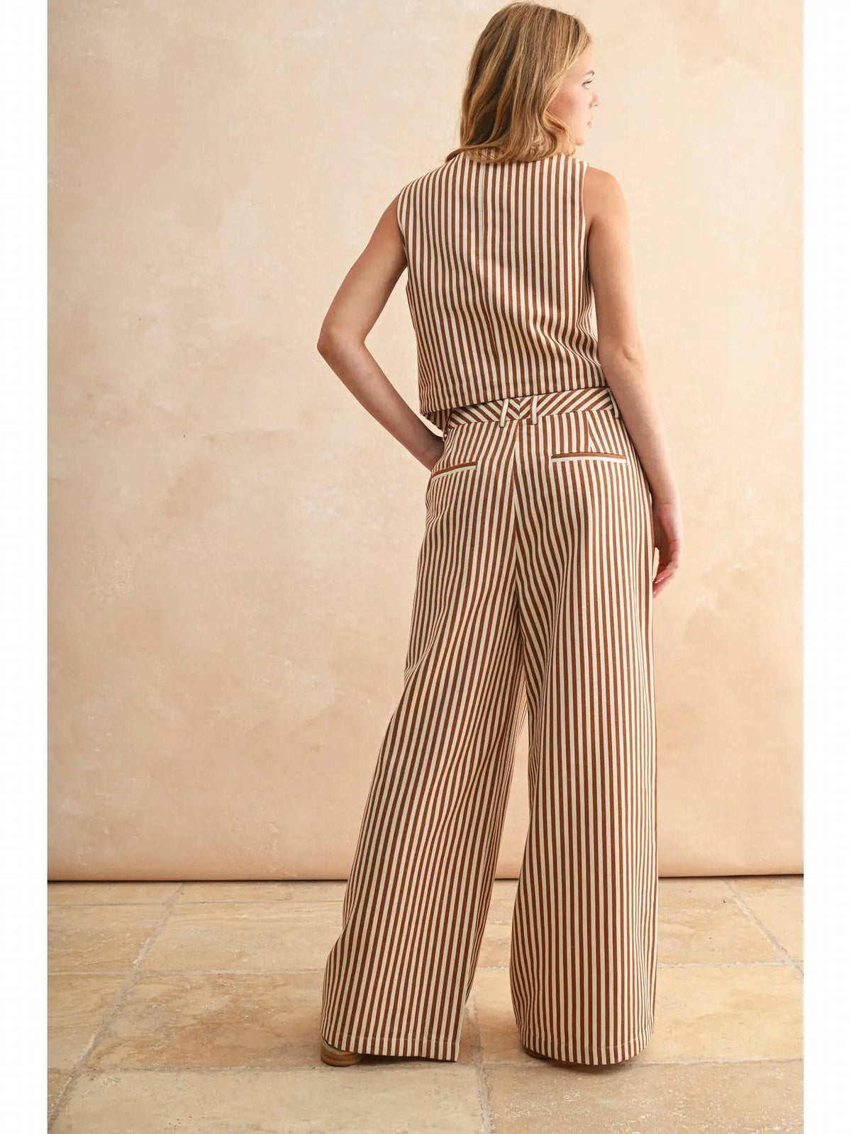 Miou Muse - Striped Pattern Wide Leg Pants