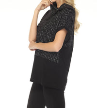 Joseph Ribkoff Checkered Jacquard Tunic Top in black off white 1 - women's shirt - alternate view