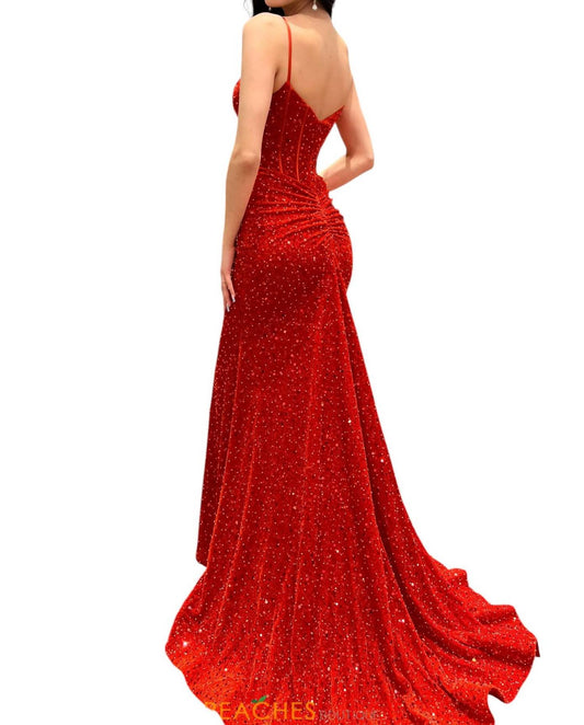 Sherri Hill - Velvet Sequin Prom Dress With Pearl Embellishments