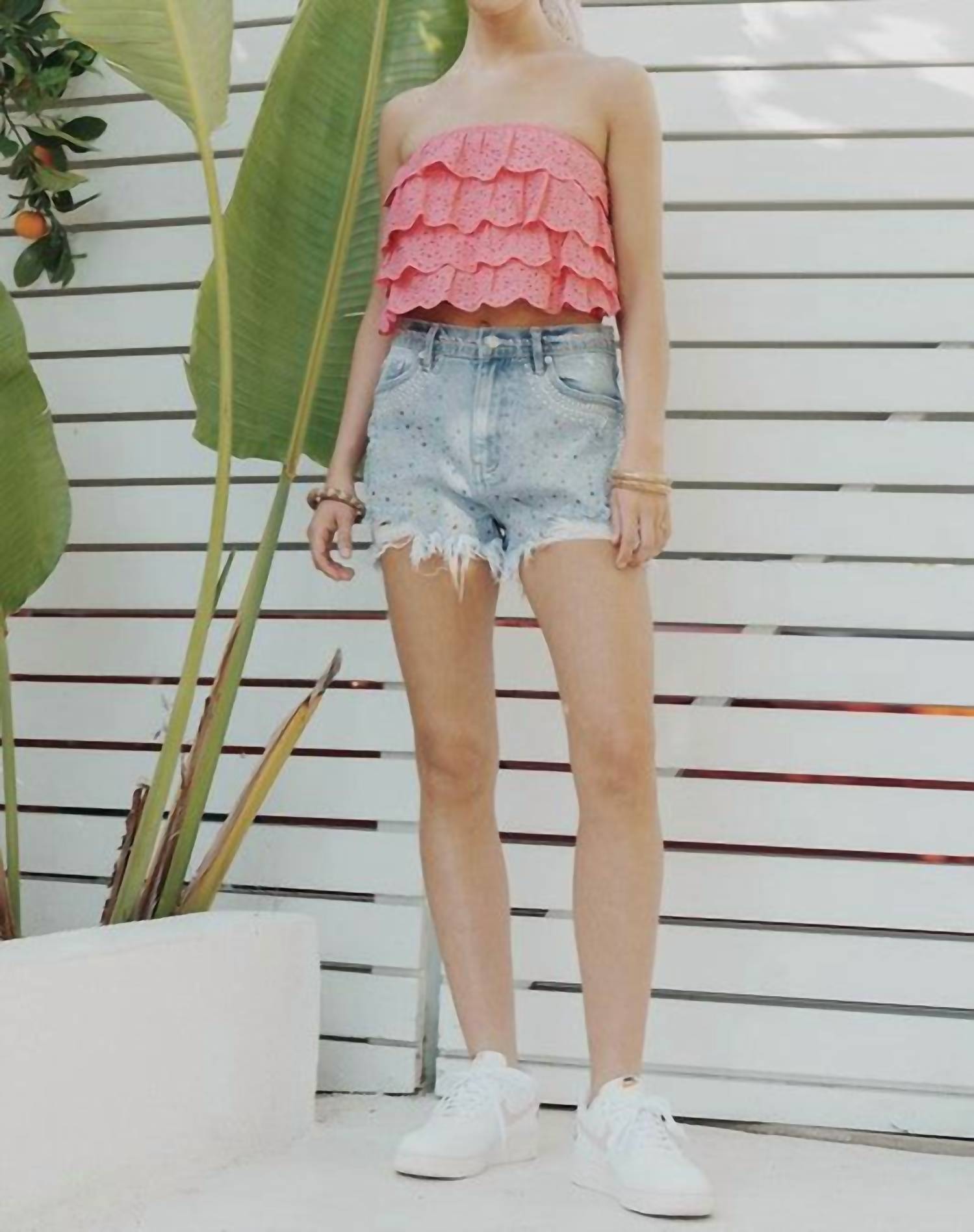 Blue B - Strawberry Ruffle Crop Top