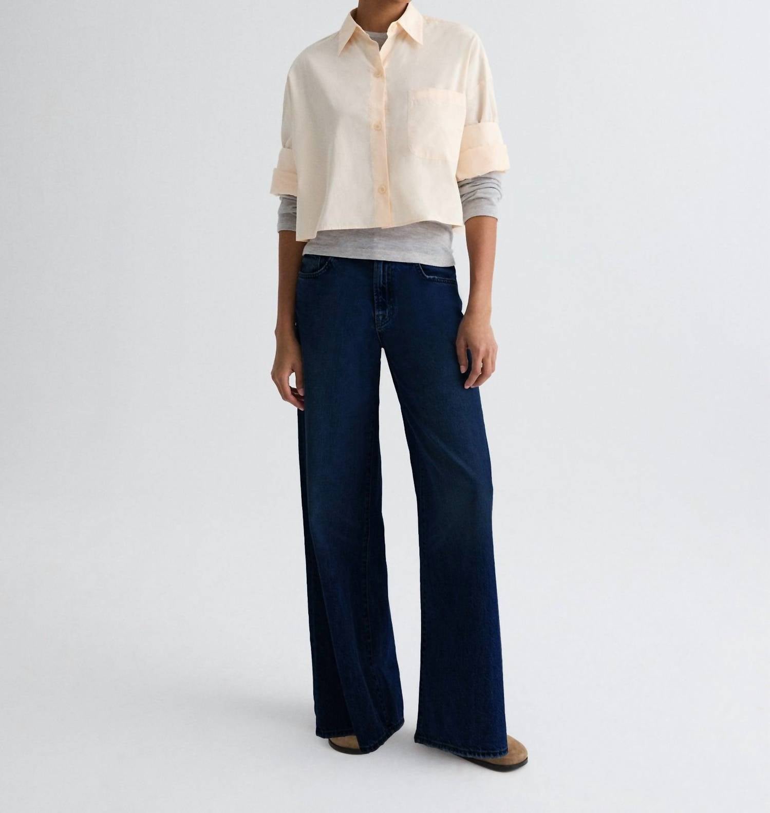 TWP Next Ex Shirt in creme de peche 1 - women's long sleeve top - detail view