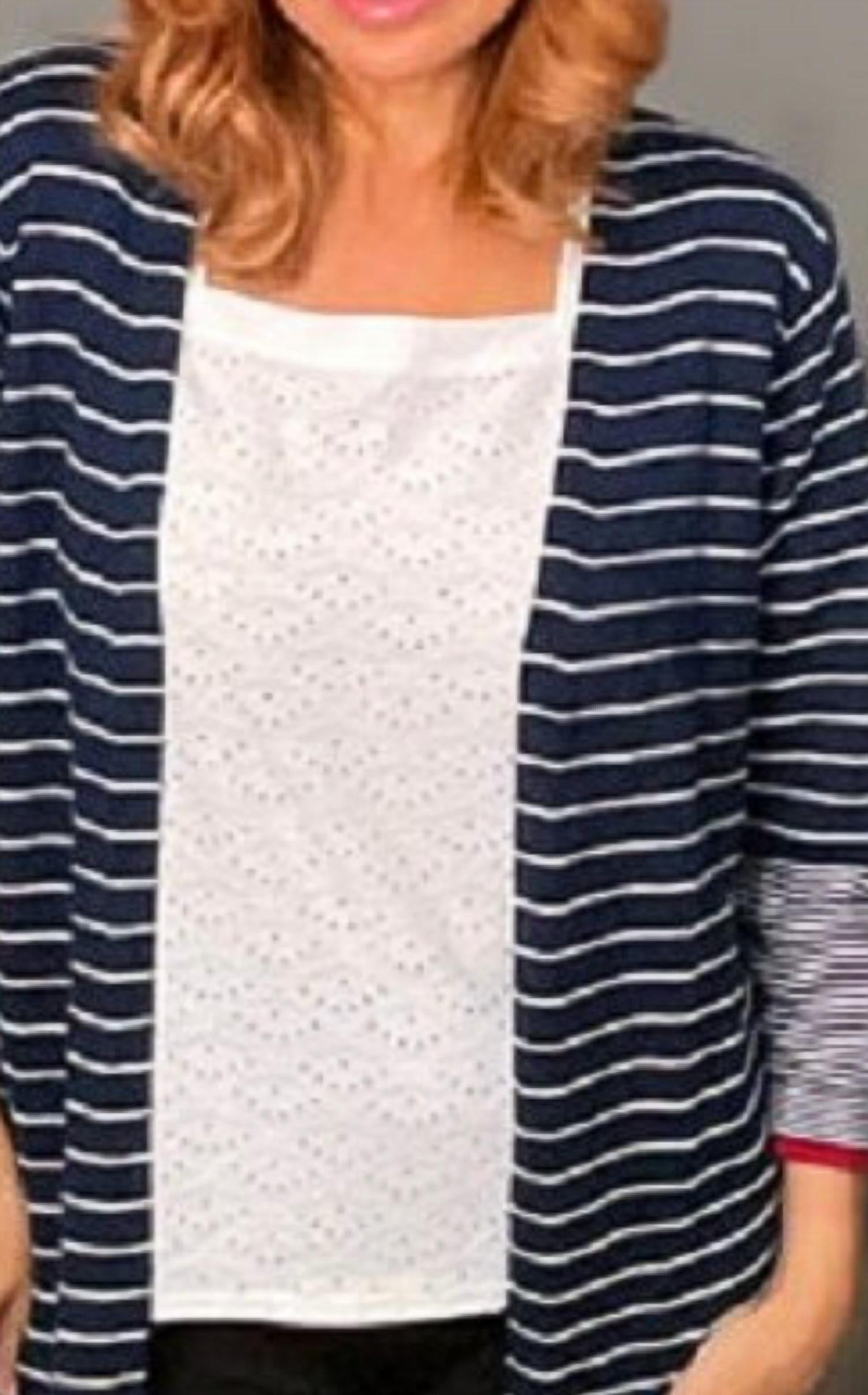 Ethyl Striped Cardigan Top in navy white - women's sweater - detail view