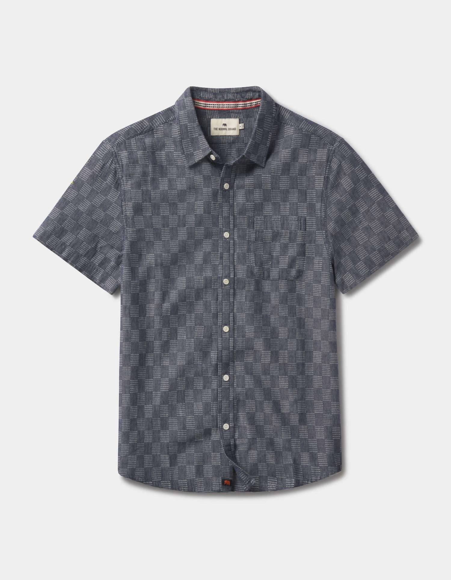The Normal Brand Short Sleeve Button Up Shirt in summer navy check - men's shirt - view 4