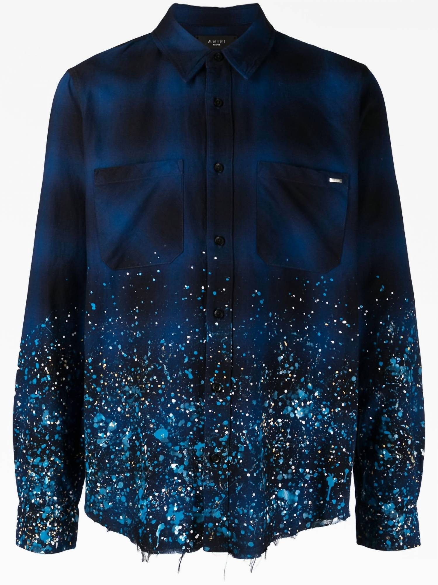 Amiri Crystal Painter Flannel Button Down Shirt in navy black - men's shirt - view 4