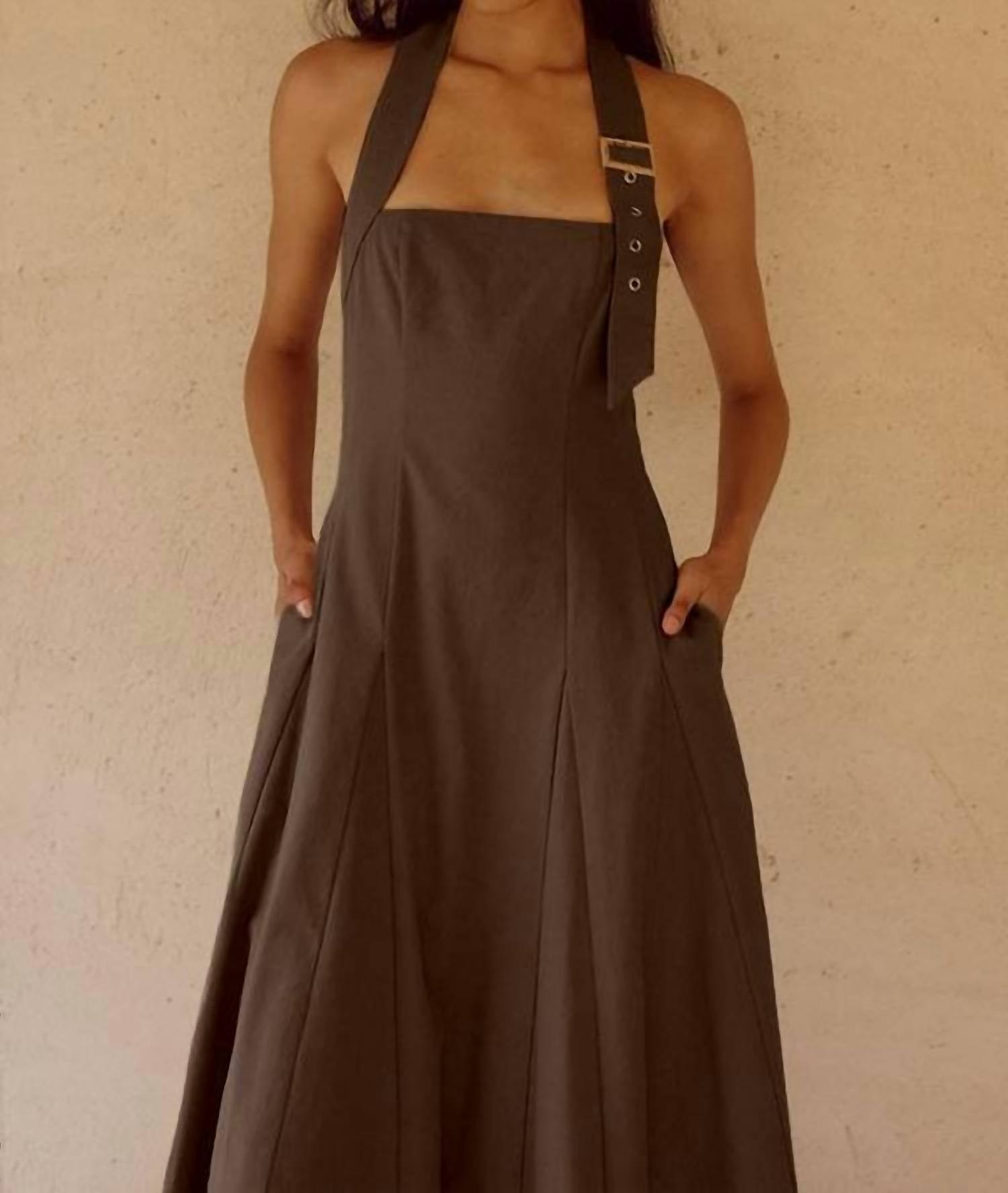 Seven Wonders Astrid Halter Midi Dress in brown - women's dress - alternate view
