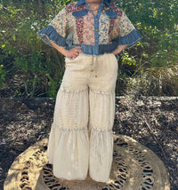 Young Threads - Patchwork And Denim Ruffle Hem Crop Jacket Top
