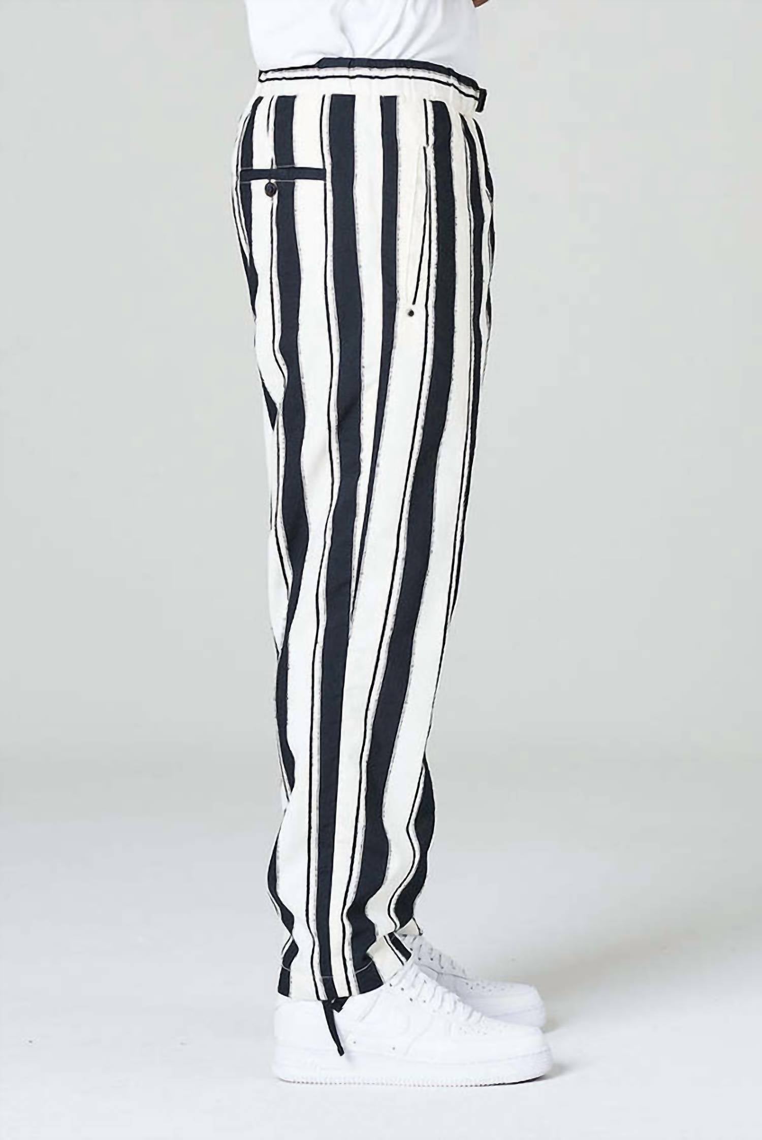 WHITE SAND Parachute Canvas Stripe Pant in black white - men's jeans - alternate view
