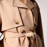 BLUE REVIVAL Charli Cropped Scuba Trench Coat in camel - women's jacket - alternate view