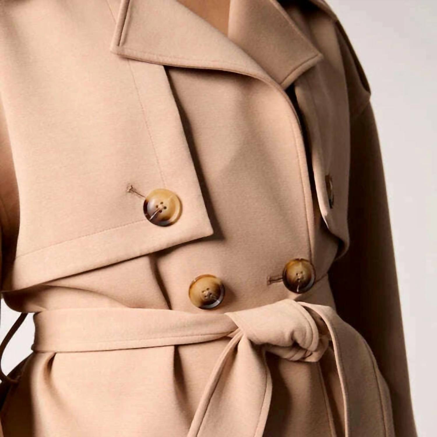 BLUE REVIVAL Charli Cropped Scuba Trench Coat in camel - women's jacket - alternate view