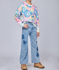 Hannah Banana Rhinestone Shadow Heart Denim Jeans in blue - kids' jeans