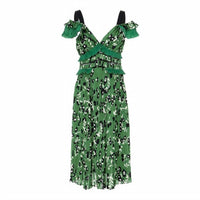Self-Portrait - Pre-loved Cold Shoulder Lace Trimmed Plisse Crepe Midi Dress