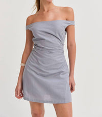 Crescent - Talia Off Shoulder Side Ruched Linen Mini Dress