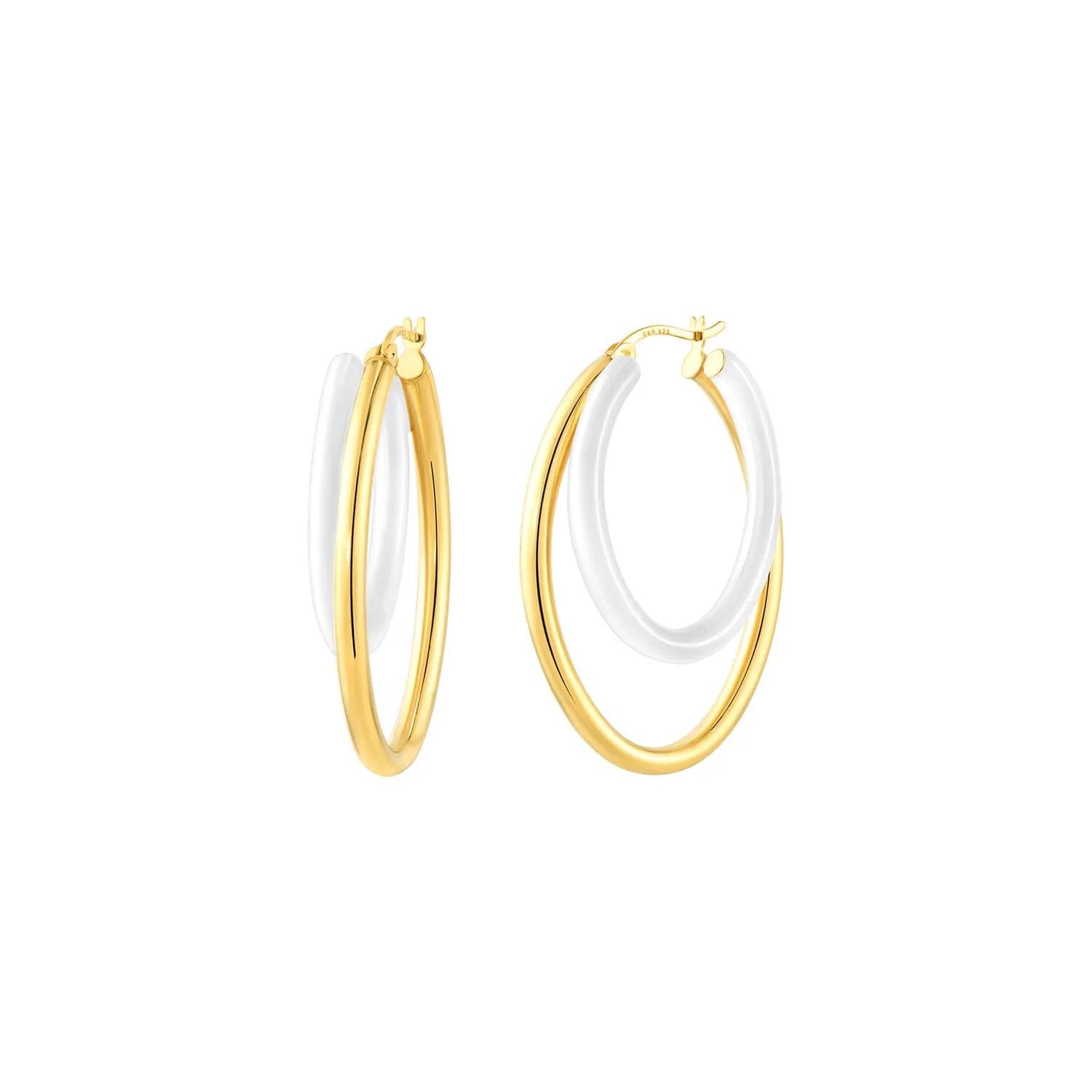 Gold & Honey - Women's Enamel Double Oval Hoop Earrings