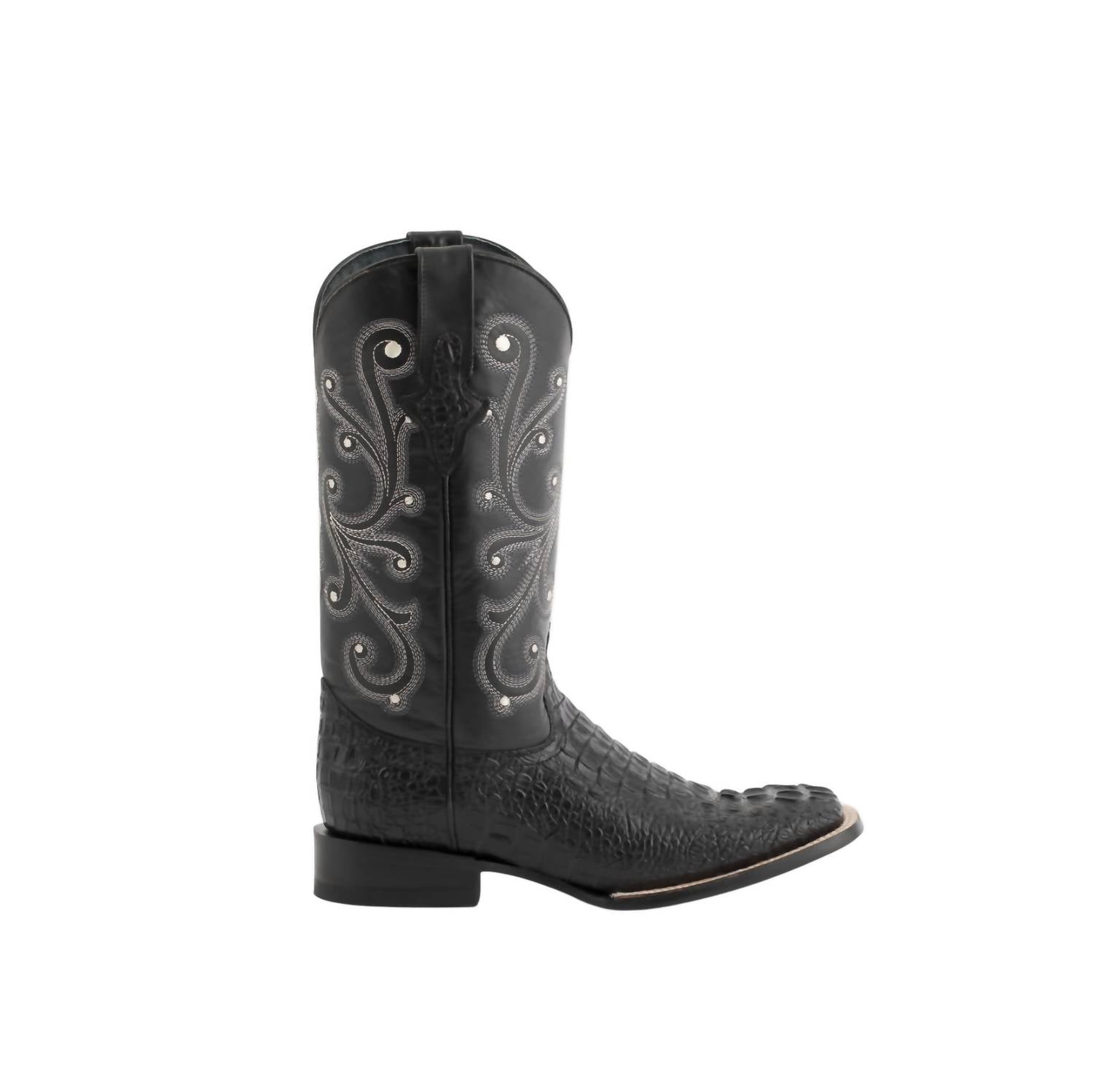 Ferrini Men's Caiman Crocodile-print Western Boots in black - men's boots - detail view