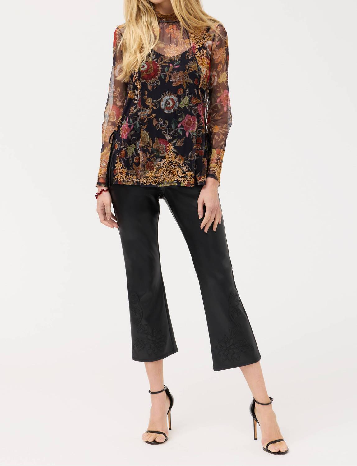 Johnny Was Women's Francisca Mesh Blouse in multi - women's long sleeve top