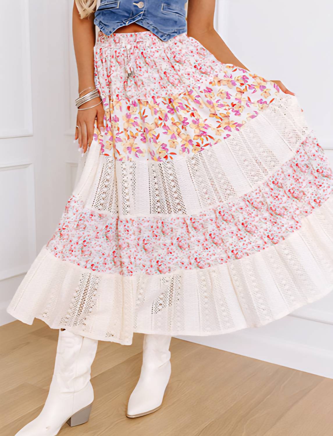 Pol - Floral Fields High Waisted Midi Skirt