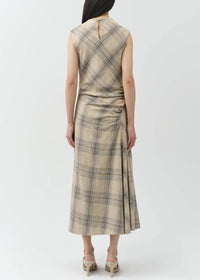SIMKHAI Burke Draped Midi Dress in rattan plaid - women's dress - detail view