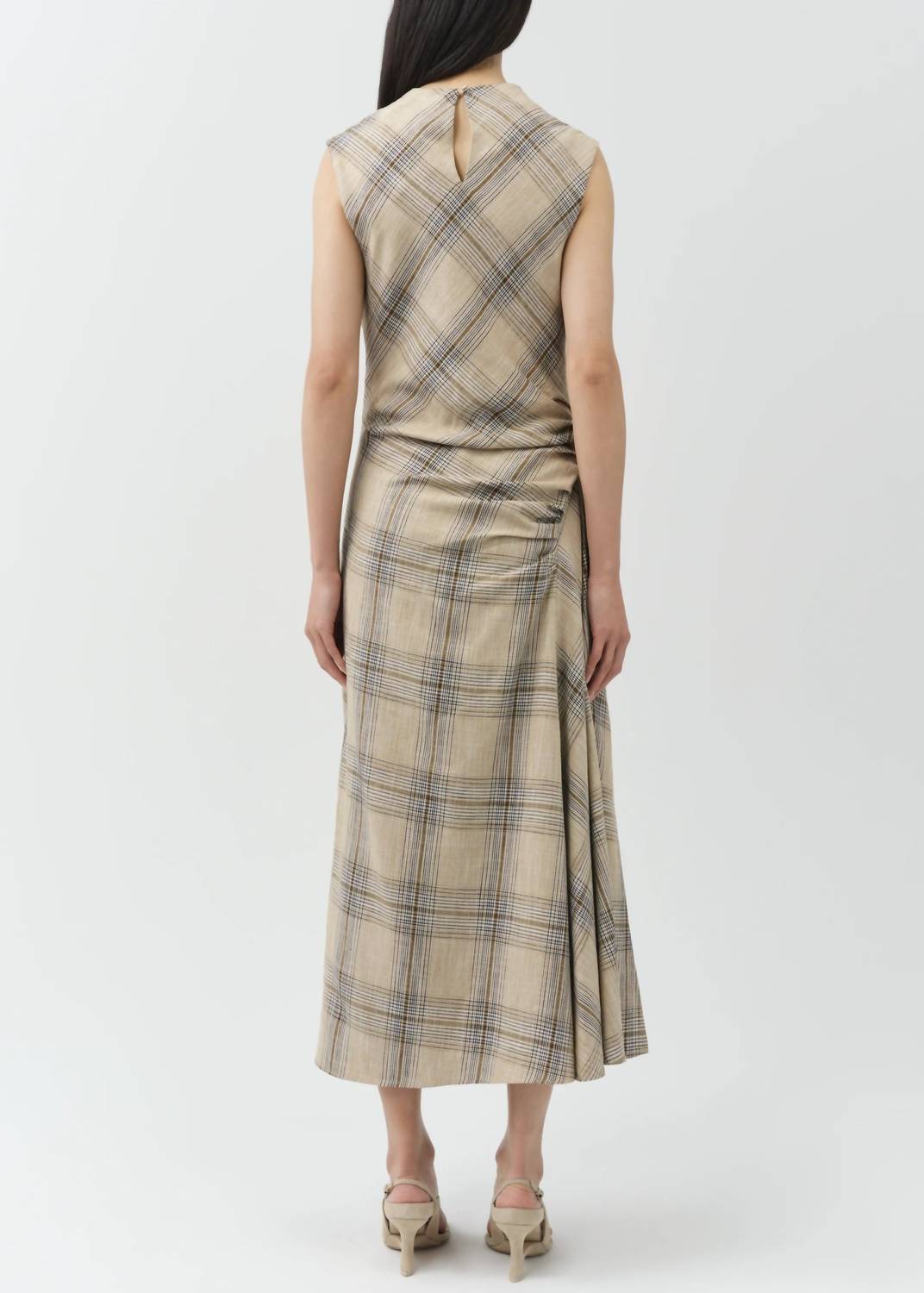SIMKHAI Burke Draped Midi Dress in rattan plaid - women's dress - detail view
