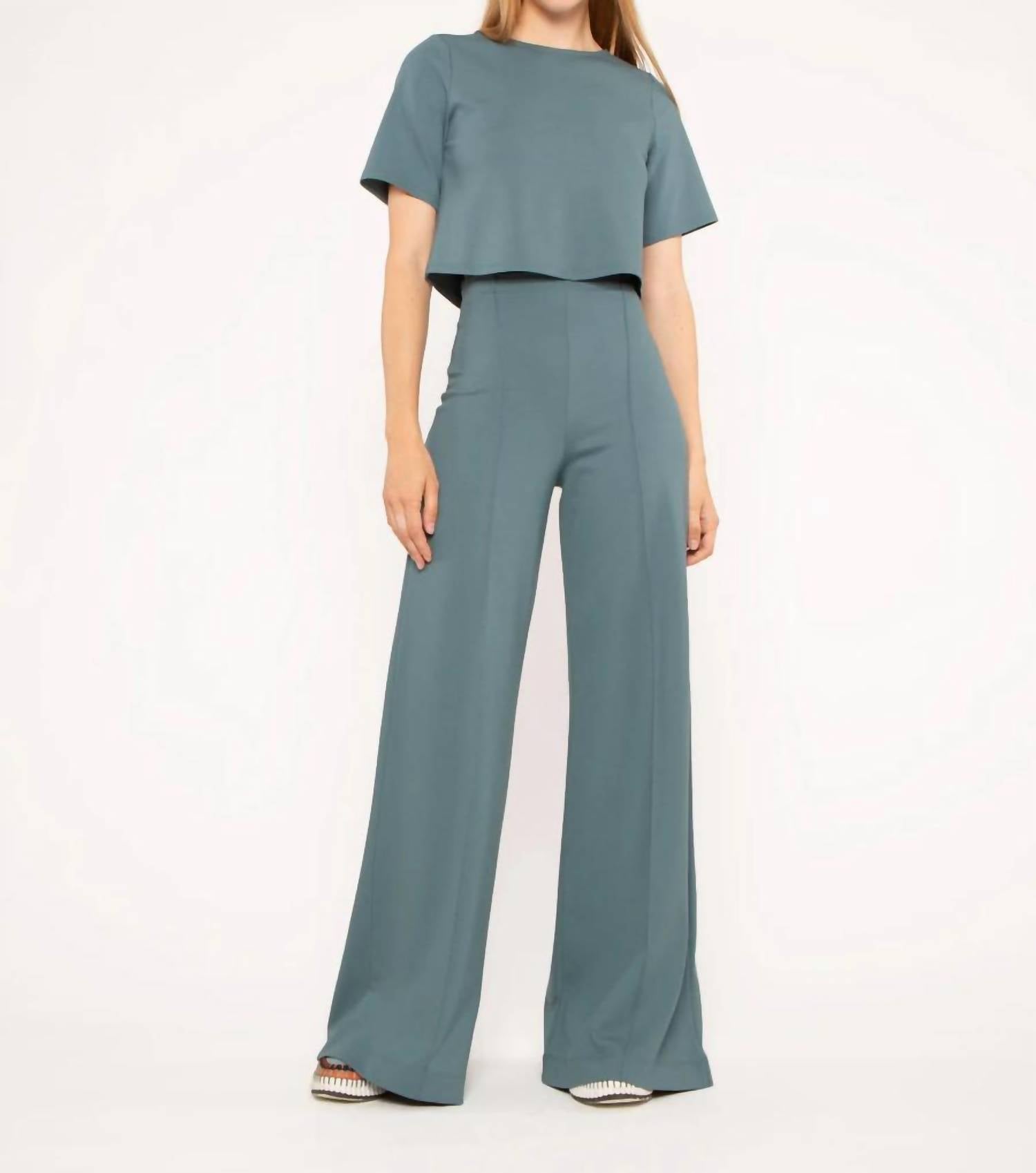 RIPLEY RADER Ponte Knit Crop Wide Leg Pant in sea - women's pants