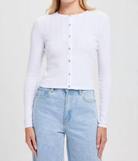 Goldie Lewinter Long Sleeve Pointelle Crop Cardigan in white - women's cardigan