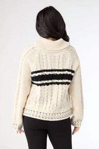COCO + CARMEN Romilly Zip Up Collared Cardigan Sweater in cream black - women's sweater - detail view