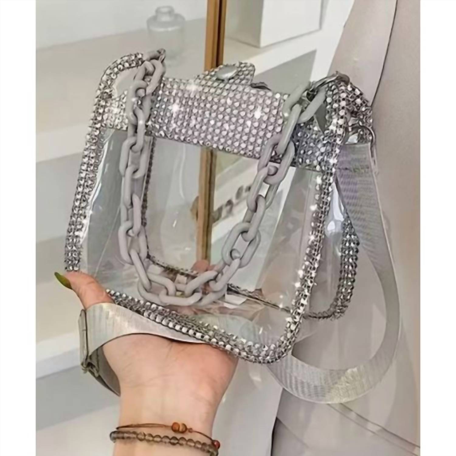Jewelry Max - Women's Rhinestone Trim Stadium Crossbody Bag