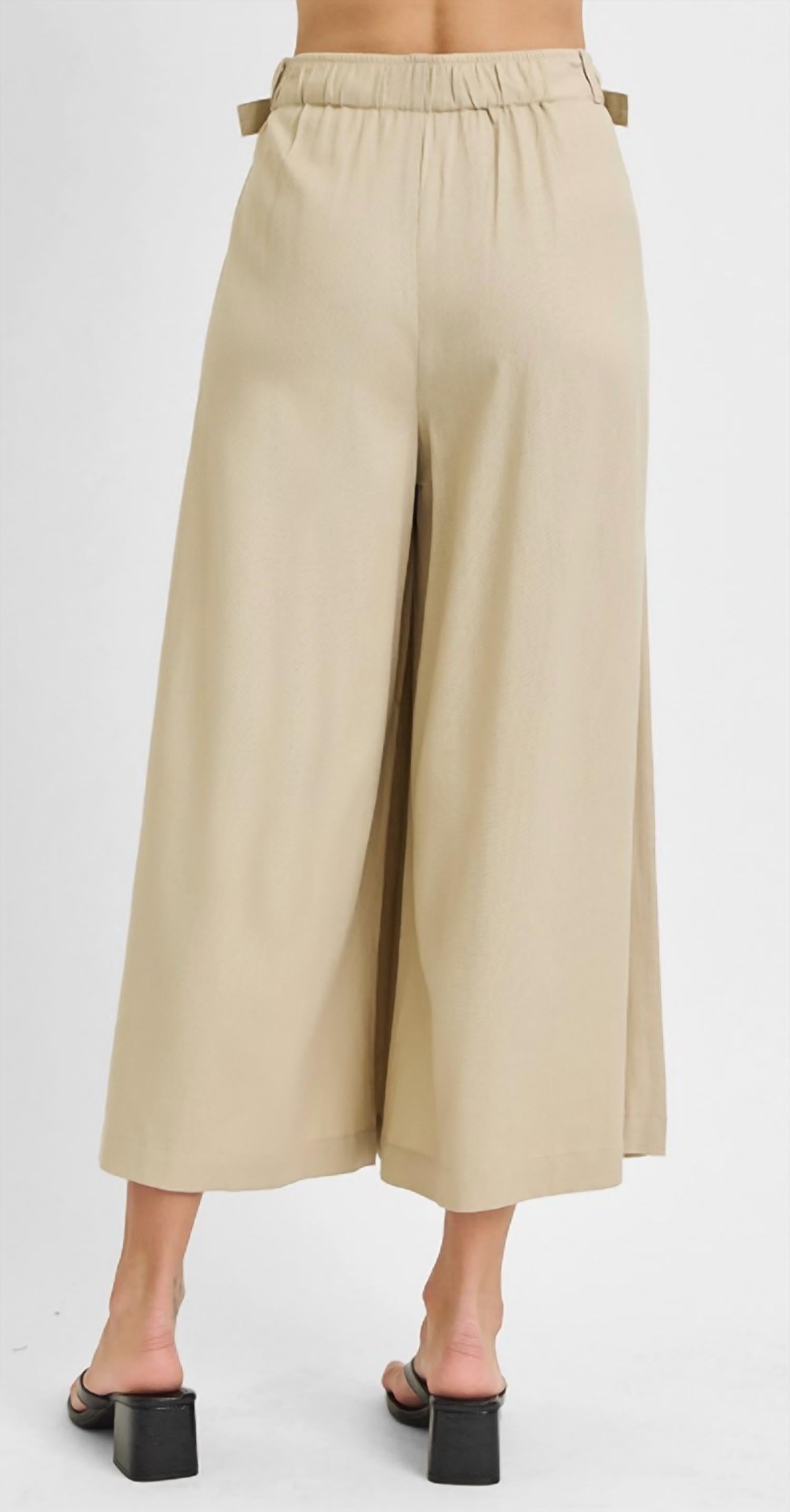 RISEN Wide Leg Linen Pants in beige - women's pants - alternate view