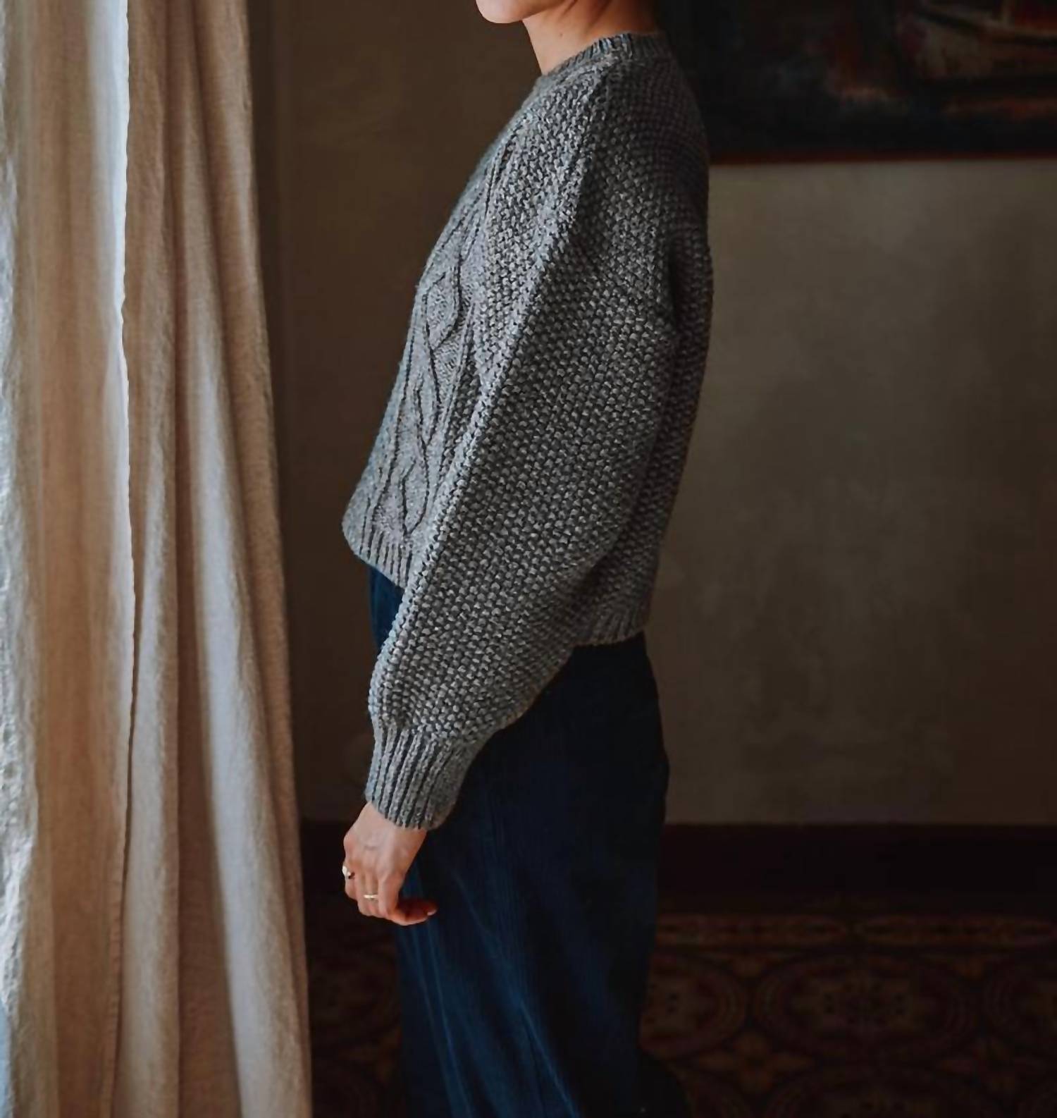 L'Envers Paola Cable Sweater in ash grey - women's sweater - alternate view