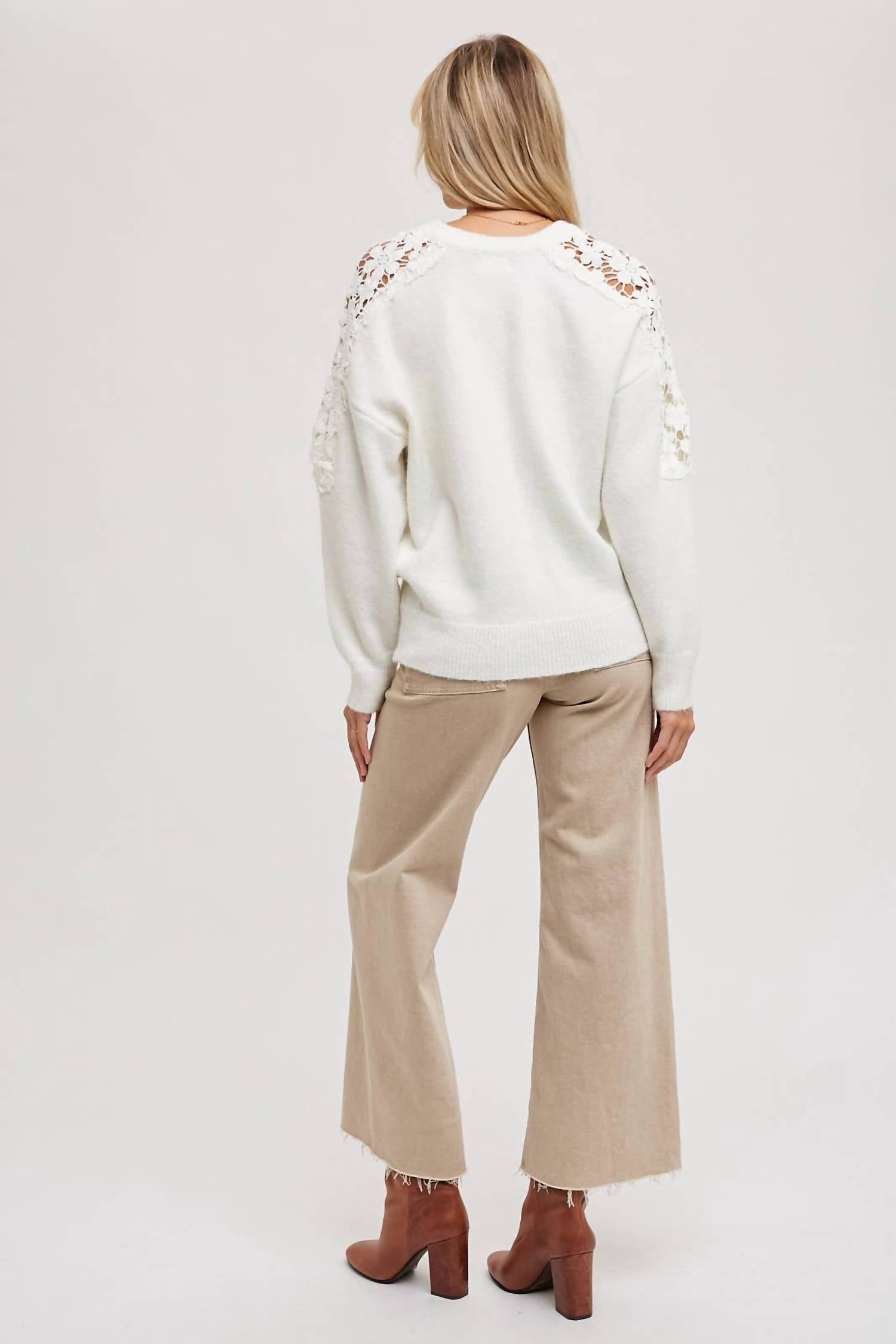 Bluivy - CROCHET CONTRAST KNIT SWEATER PULLOVER