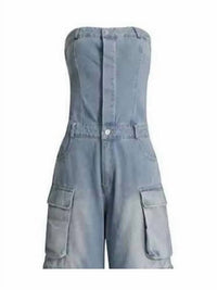 Giti Wholesale - Denim sleeveless cargo jumpsuit