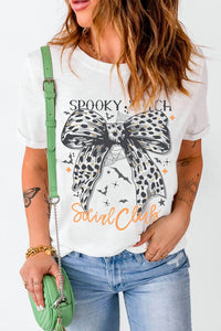 1 The Woman - Spooky Witch Leopard Bowknot Bat Graphic Halloween Top